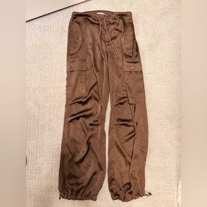 Free People Brown Satin Cargo Pants